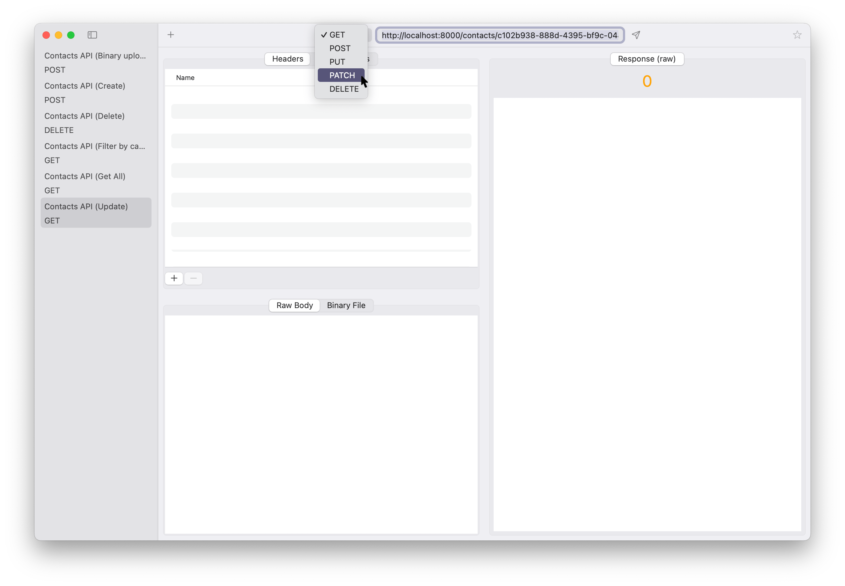 Requesto update method url screenshot